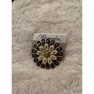 Vintage Alexandra Gold Toned Hand Painted Floral Brooch Pin NOS